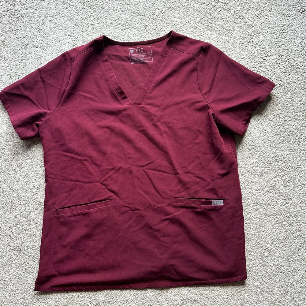 FIGS Casma Scrub Top Women’s XL Burgundy FIONx Technical Stretch